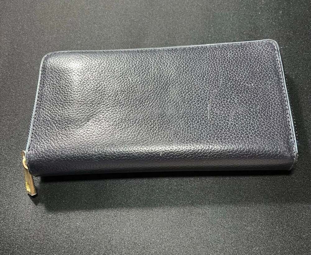 Estee Lauder Navy Grained Faux Leather Zip Around Wallet with Floral Interior
